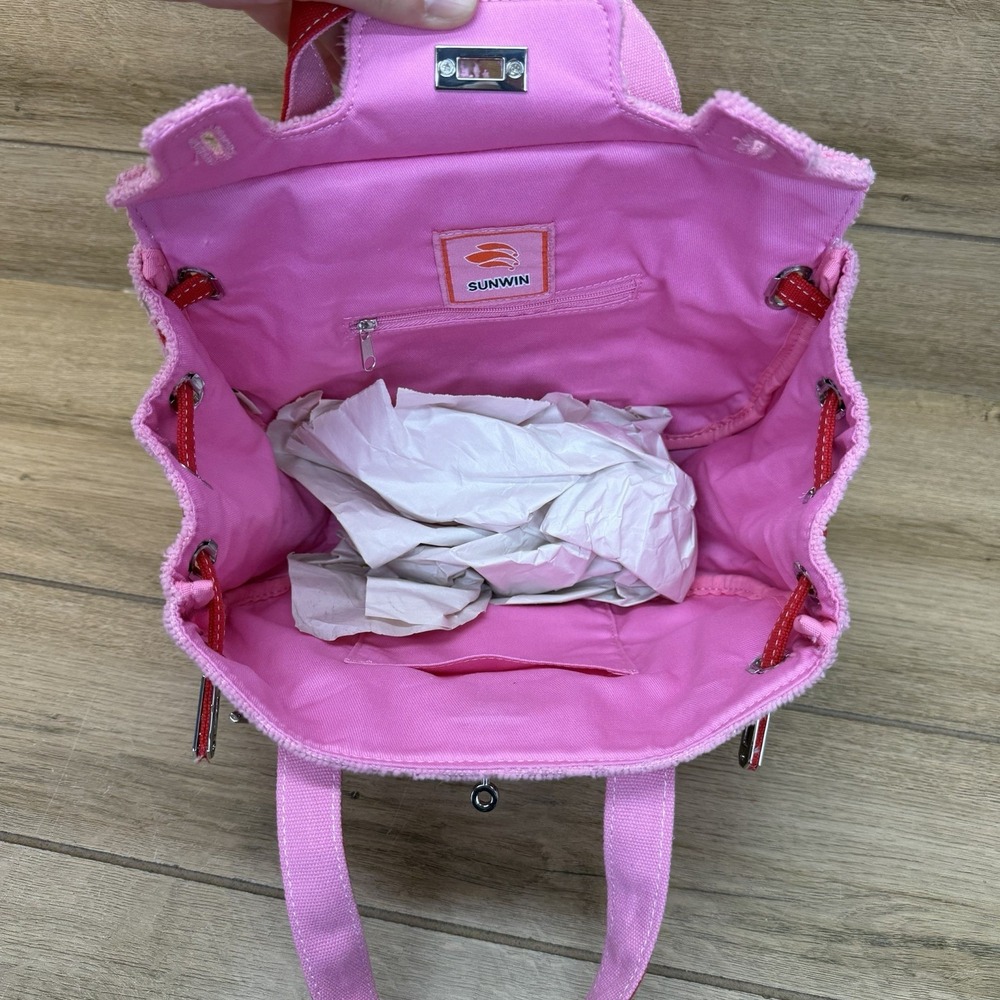 NEW Boatkin Sunwin Madaket Small Classic Tote Bag Terry Cloth Canvas Red Pink - Picture 8 of 11